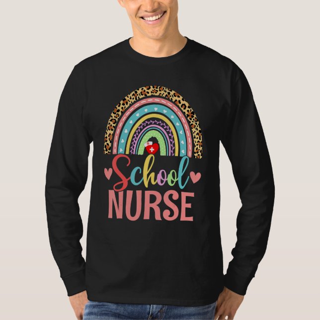 Camiseta Enfermera Escolar Boho Arcoíris Leopardo Semana de (Anverso)