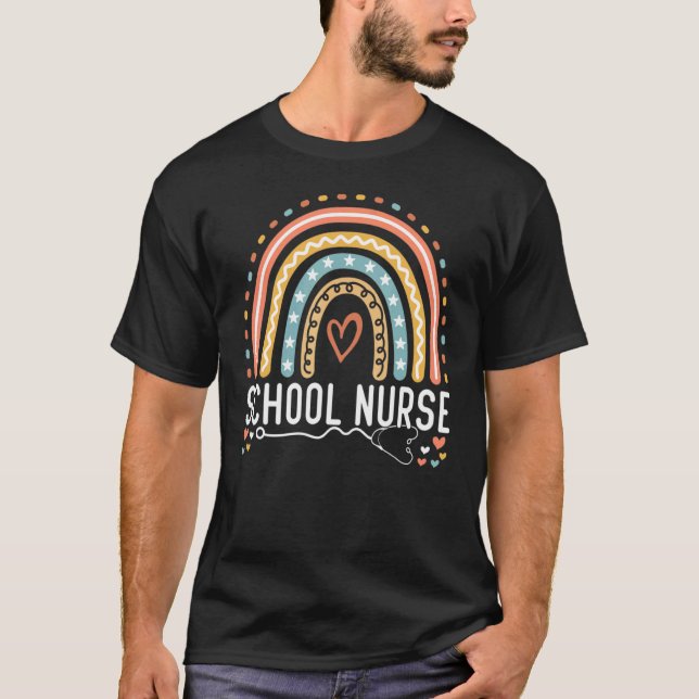 Camiseta Enfermera escolar Boho Rainbow Leopard Nurse Week  (Anverso)