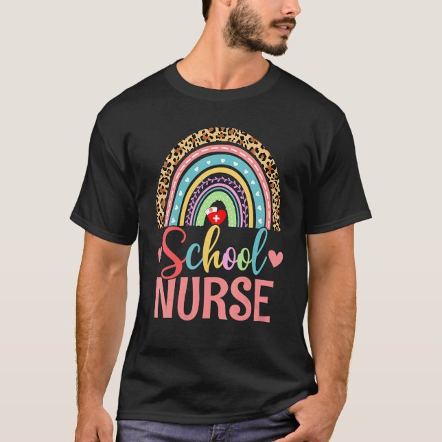 Camiseta Enfermera escolar Boho Rainbow Leopard Nurse Week (Anverso)
