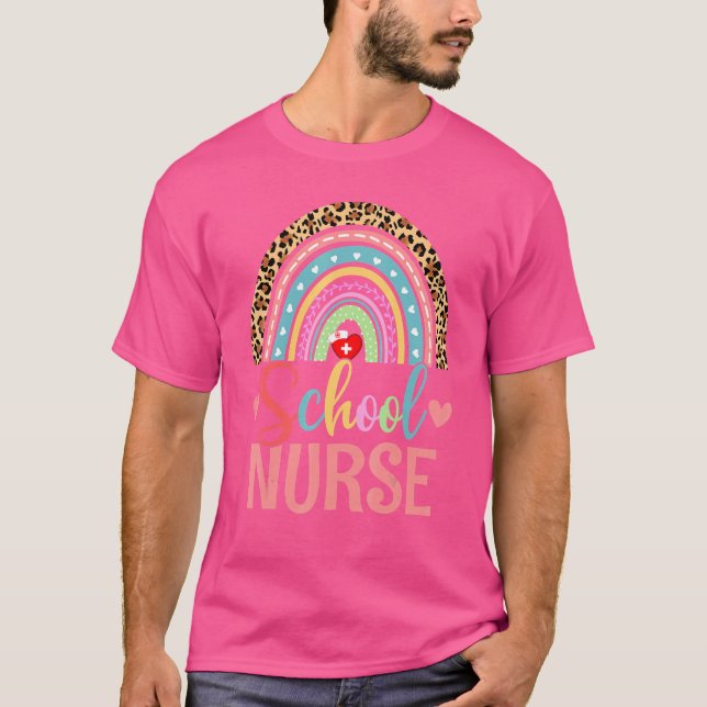 Camiseta Enfermera escolar Boho Rainbow Leoparse Semana 1 (Anverso)