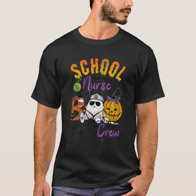 Camiseta Enfermera escolar Boo Crew Funny Pumpkin Bat Boo C (Anverso)