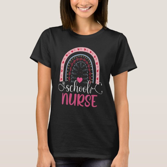 Camiseta Enfermera escolar Cute Rainbow Leopard Nurse Week  (Anverso)