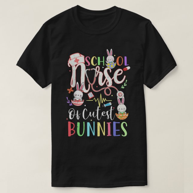 Camiseta Enfermera Escolar De Conejitos Más Lindos Pascua R (Diseño del anverso)