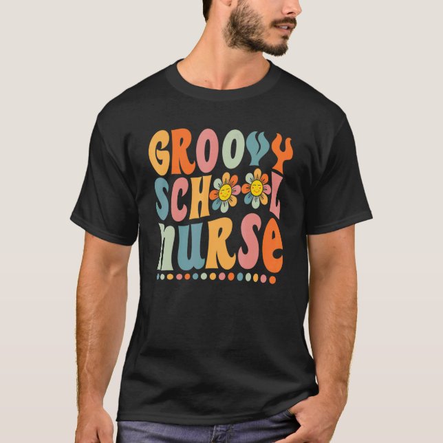 Camiseta Enfermera escolar de Groovy Colorful Daisy de vuel (Anverso)