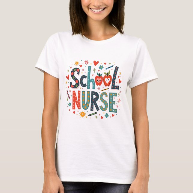Camiseta Enfermera escolar - Diseño divertido y colorido (Anverso)