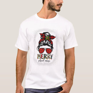 Camiseta Enfermera escolar Messy Bun Merry