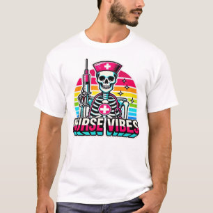 Camiseta Enfermera Esqueleto Neon Retro � Diseño Médico Esp