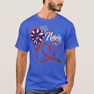 Camiseta Enfermera Estetioscopio Corazón Bandera Americana