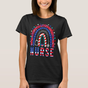 Camiseta Enfermera Estetoscopio Arcoíris Día Memorial Ameri