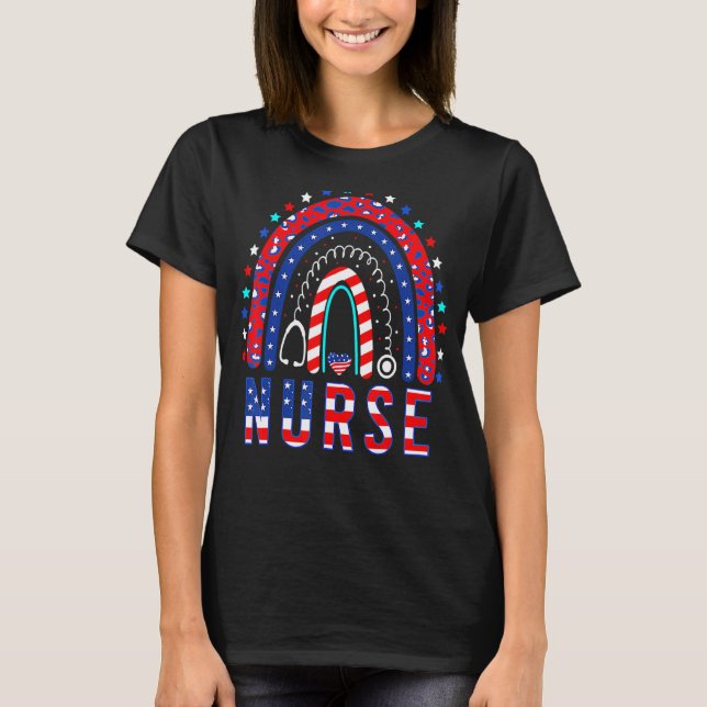 Camiseta Enfermera Estetoscopio Arcoíris Día Memorial Ameri (Anverso)