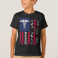 Enfermera Estetoscopio Latido Bandera Americana En