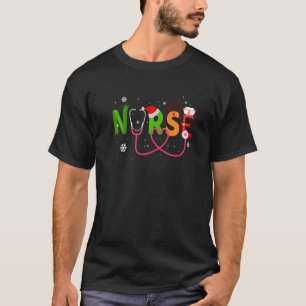 Camiseta Enfermera Estetoscopio Reno Navidad Salud Bonita M