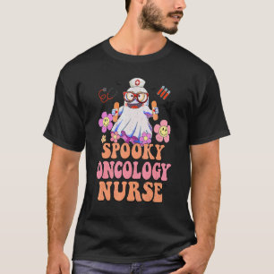 Camiseta Enfermera fantasma retro Groovy oncología de flor 