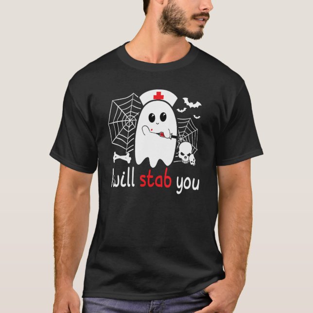 Camiseta Enfermera Fantasma Te Apuñalaré Enfermera De Hallo (Anverso)