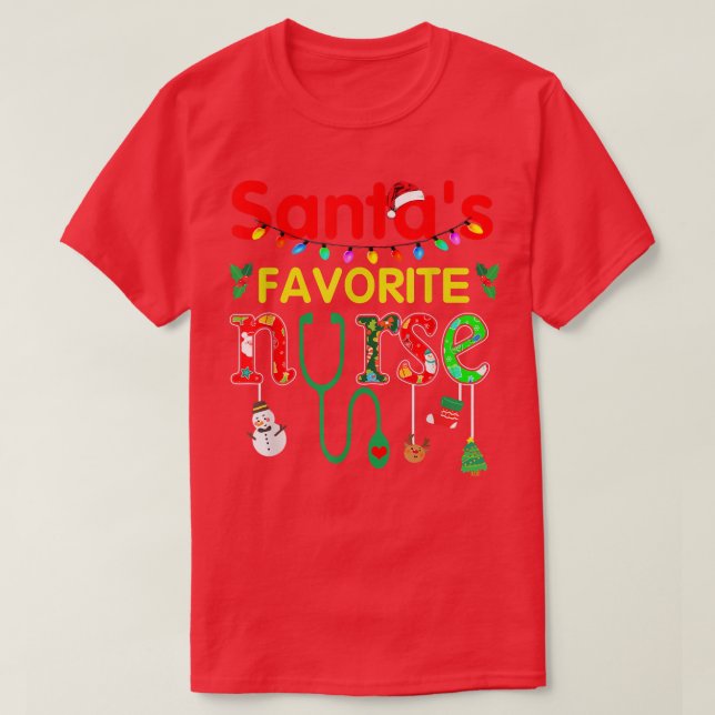 Camiseta Enfermera favorita de Santa María Navidad enciende (Diseño del anverso)