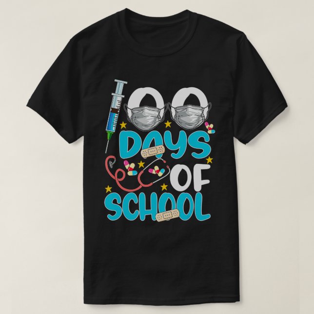 Camiseta Enfermera feliz 100 días de fiesta escolar (Diseño del anverso)
