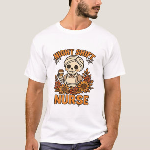 Camiseta Enfermera Floral de Turno Nocturno Esqueleto Hallo