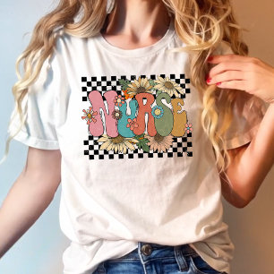 Camiseta Enfermera floral retro del siglo medio con regalo 