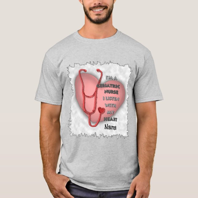 Camiseta Enfermera geriátrica de corazón rojo (Anverso)