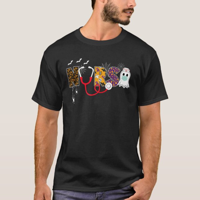 Camiseta Enfermera Ghost Wear Mask Halloween Stethoscope RN (Anverso)