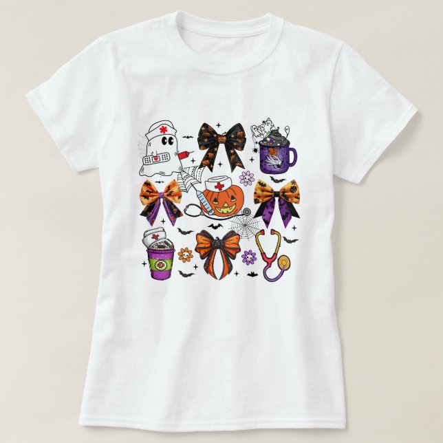 Camiseta Enfermera Graciosa Stethoscope Enfermera Calabaza  (Diseño del anverso)