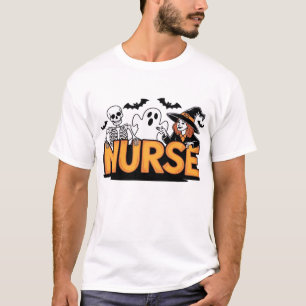 Camiseta Enfermera - Halloween - con fantasma, bruja y esqu
