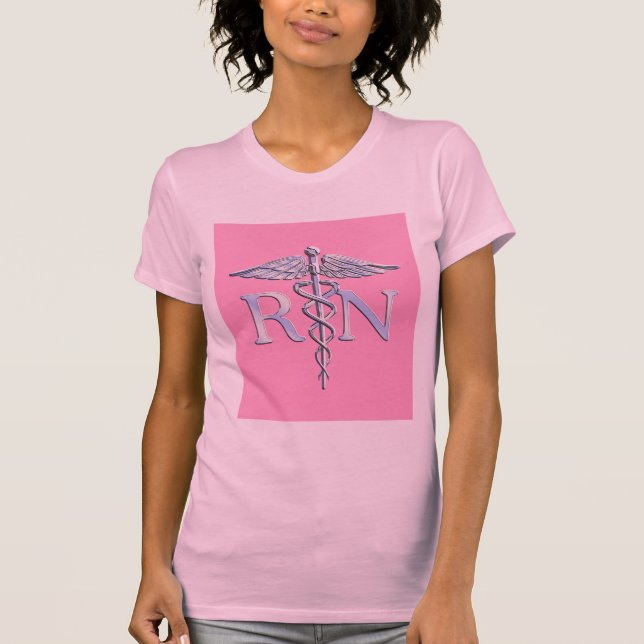 Camiseta Enfermera inscrita Plata Caduceus Decoración rosa  (Anverso)