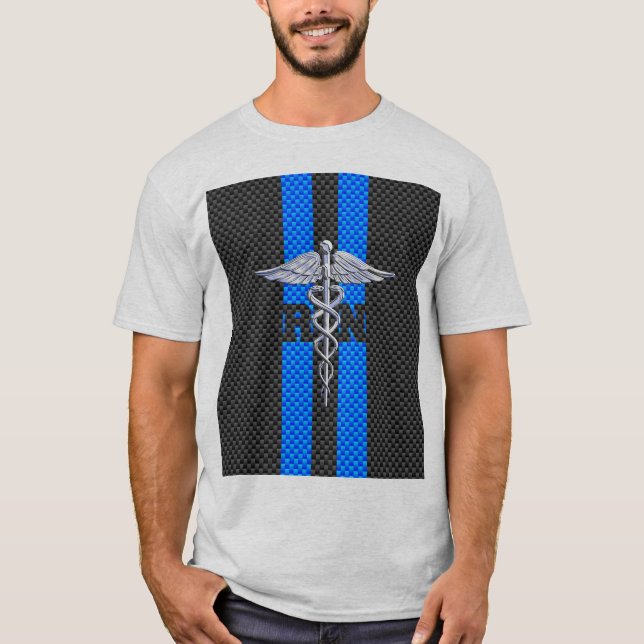 Camiseta Enfermera inscrita RN Caduceus estilo fibra de car (Anverso)