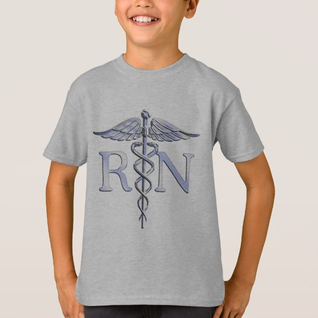 Camiseta Enfermera inscrita RN Silver Caduceus Snakes Black (Anverso)