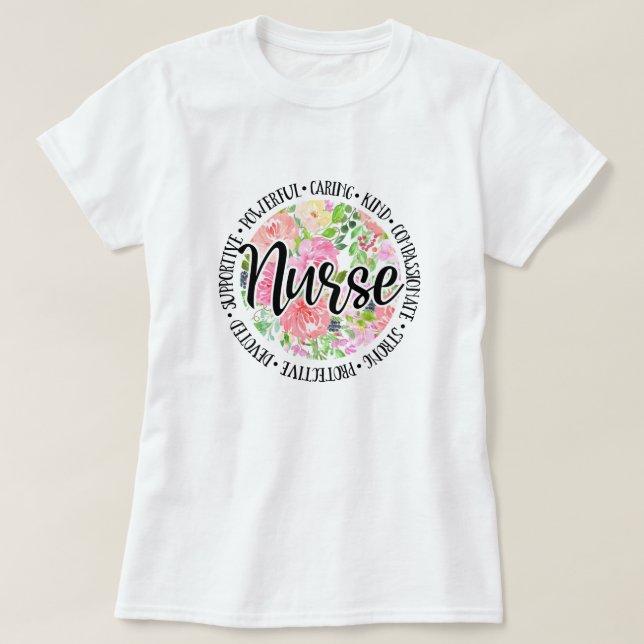 Camiseta Enfermera Inspiradora floral (Diseño del anverso)