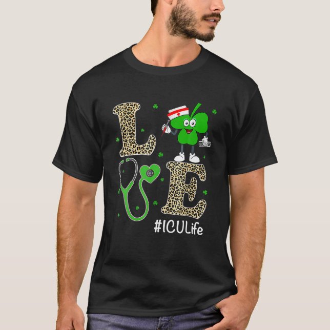 Camiseta Enfermera irlandesa Santa Patricks Day Leopard Lov (Anverso)