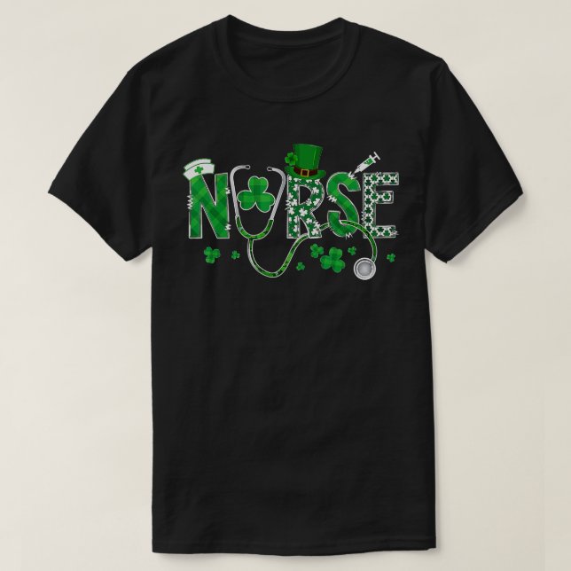 Camiseta Enfermera irlandesa St Patricks Day Shamrock Steth (Diseño del anverso)