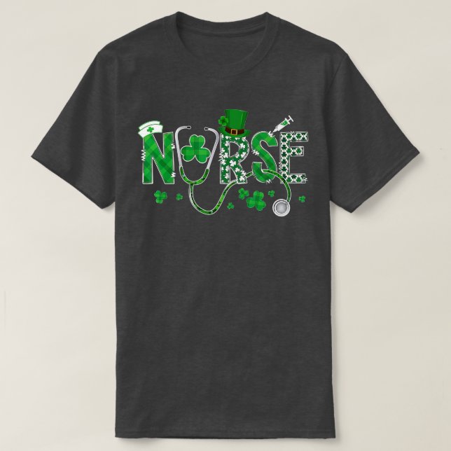 Camiseta Enfermera irlandesa St Patricks Day Shamrock Steth (Diseño del anverso)