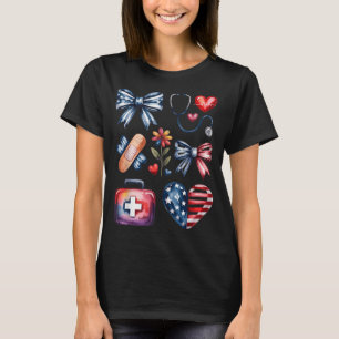 Camiseta Enfermera lazo coqueto 4 de julio rojo blanco azul