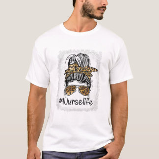 Camiseta Enfermera Life Leopard Messy Bun