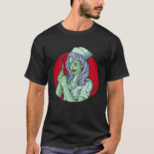 Camiseta Enfermera malvada asustada que da una vacuna pandé