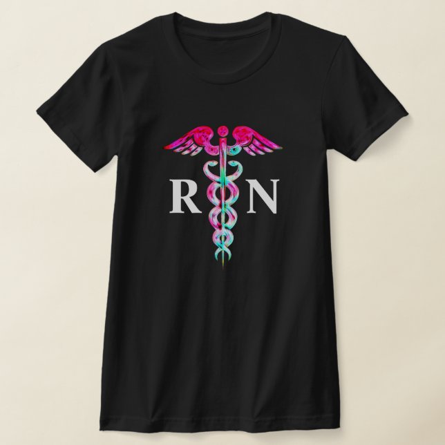 Camiseta Enfermera moderna registrada RN Caduceus Verde azu (Distribución)