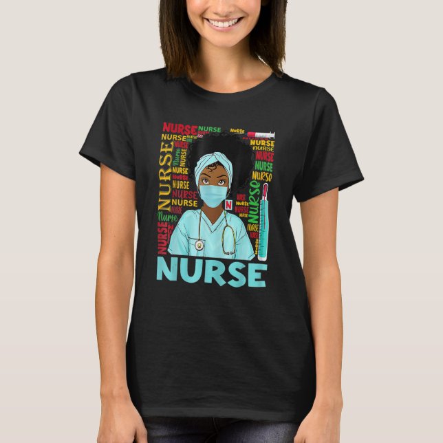Camiseta Enfermera Mujer Negra Mágica Afro Melanin Reina de (Anverso)