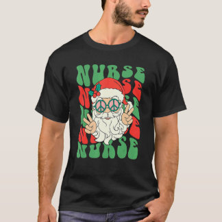 Camiseta Enfermera Navidad Retro Hippie Santa Familia Combi