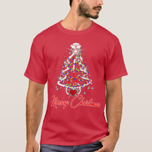 Camiseta Enfermera navideña Stethoscope Arbol Luces Paja