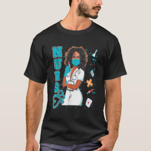 Camiseta Enfermera negra uniforme máscara facial afroafrica