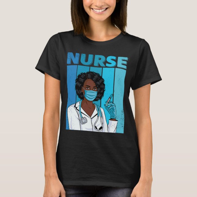 Camiseta Enfermera negra uniforme máscara facial afroafrica (Anverso)
