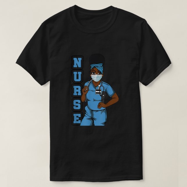 Camiseta Enfermera negra uniforme máscara facial afroafrica (Diseño del anverso)