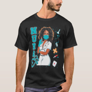 Camiseta Enfermera negra uniforme máscara facial afroafrica