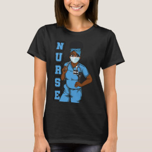 Camiseta Enfermera negra uniforme máscara facial afroafrica