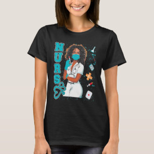 Camiseta Enfermera negra uniforme máscara facial afroafrica