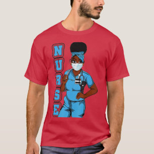 Camiseta Enfermera negra uniforme máscara facial afroafrica