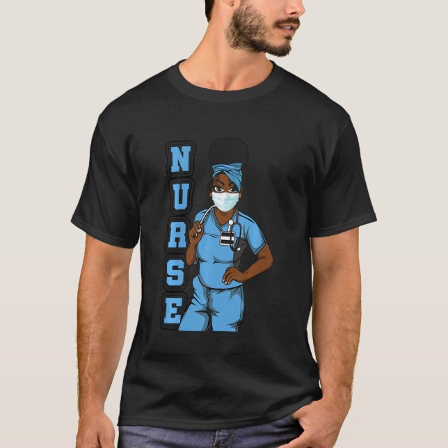 Camiseta Enfermera negra uniforme máscara facial afroafrica (Anverso)
