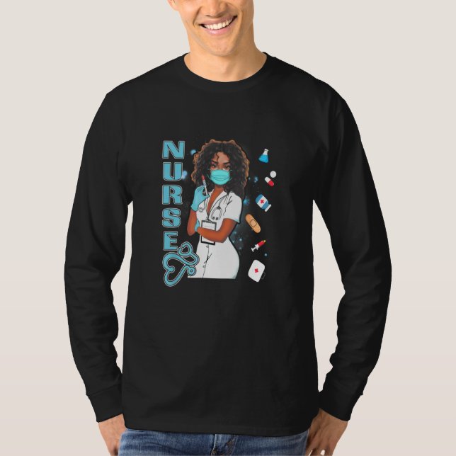 Camiseta Enfermera negra uniforme máscara facial mujeres af (Anverso)