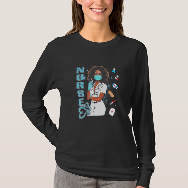 Camiseta Enfermera negra uniforme máscara facial mujeres af (Anverso)
